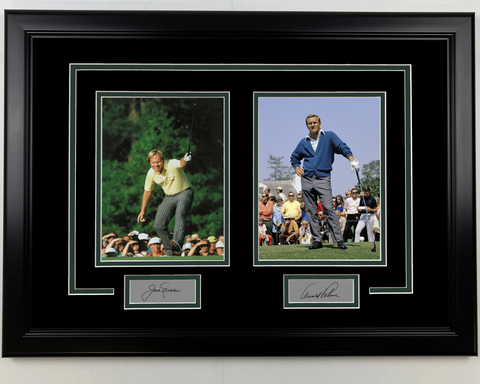 Framed Jack Nicklaus & Arnold Palmer Facsimile Engraved Sigs Dual Golf Photo