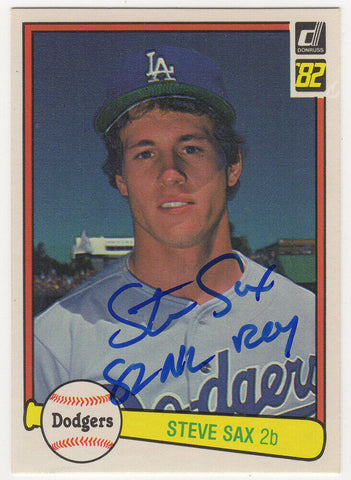 Steve Sax Signed Dodgers 1982 Donruss Rookie Card #624 w/82 ROY - (SCHWARTZ COA)