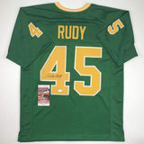 Autographed/Signed Rudy Ruettiger Notre Dame Green Rudy College Jersey JSA COA