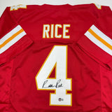 Autographed/Signed Rashee Rice Kansas City Red Football Jersey Beckett BAS COA