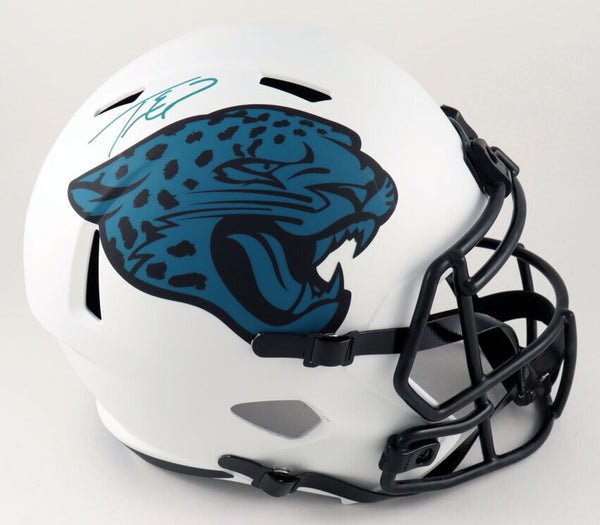 TRAVIS ETIENNE SIGNED JACKSONVILLE JAGUARS LUNAR FULL SIZE HELMET BECKETT