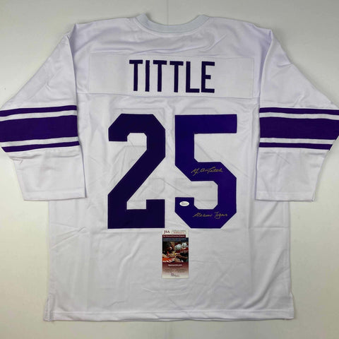 Autographed/Signed YA Y.A. Tittle Geaux Tigers LSU White College Jersey JSA COA