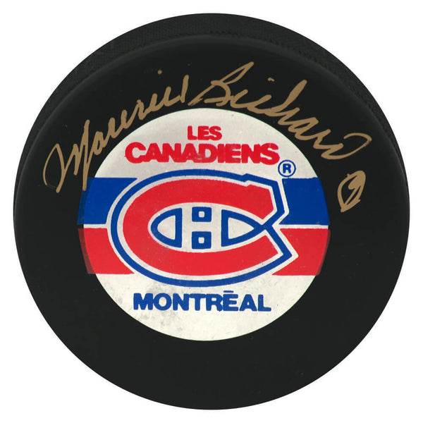 Maurice Richard Signed Montreal Canadiens (Les Canadiens) Hockey Puck (JSA COA)