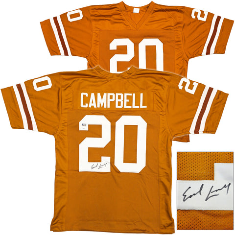 TEXAS LONGHORNS EARL CAMPBELL AUTOGRAPHED SIGNED ORANGE JERSEY JSA STOCK #228965