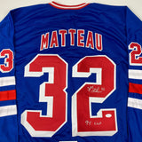 Autographed/Signed Stephane Matteau 94 Cup New York Blue Jersey JSA COA