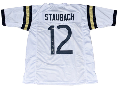 ROGER STAUBACH AUTOGRAPHED NAVY MIDSHIPMEN #12 WHITE JERSEY BECKETT