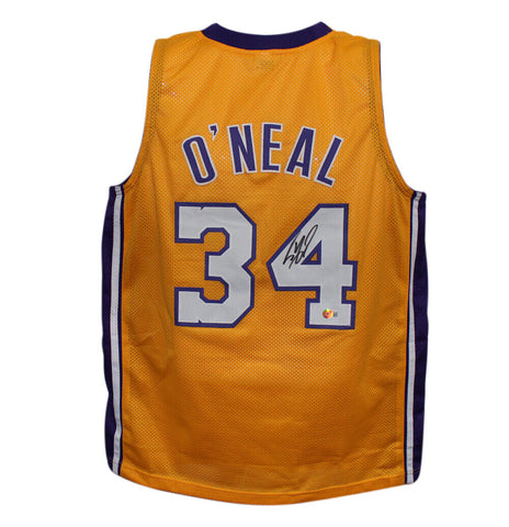 Shaquille O'Neal Autographed/Signed Pro Style Yellow XL Jersey Beckett 37296