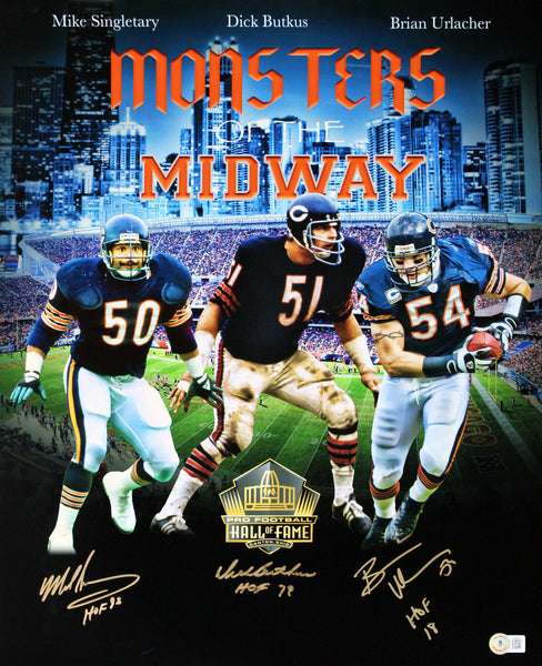 Bears (3) Butkus, Singletary & Urlacher "HOF" Signed 16x20 Photo BAS Witness