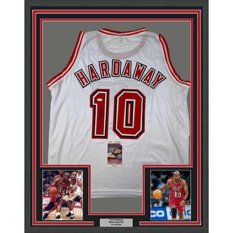 Framed Autographed/Signed Tim Hardaway 33x42 Miami White Jersey JSA COA