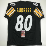 Autographed/Signed PLAXICO BURRESS Pittsburgh Black Football Jersey JSA COA Auto