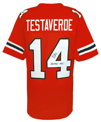 Vinny Testaverde Signed Orange T/B Custom Football Jersey w/Heisman'86 -(SS COA)