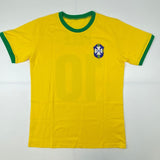 Autographed/Signed Pele Brazil Yellow Soccer Futbol Jersey Beckett BAS COA #2