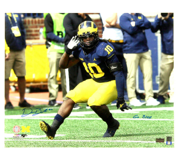 Devin Bush Signed Michigan Wolverines 16x20 Photo-Ear-With "Go Blue" Inscription