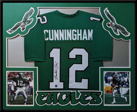 FRAMED PHILADELPHIA EAGLES RANDALL CUNNINGHAM AUTOGRAPHED JERSEY PROVA COA