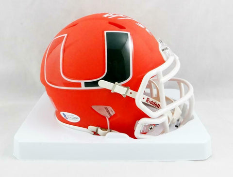 Ray Lewis Autographed Miami Hurricanes AMP Speed Mini Helmet- Beckett Auth *Top