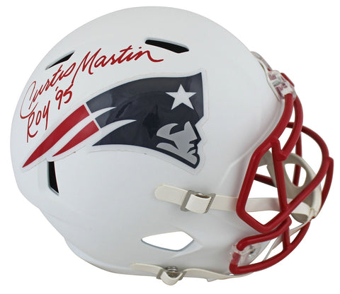 Patriots Curtis Martin "ROY 95" Signed Flat White Full Size Speed Rep Helmet PSA