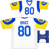 RAMS ISAAC BRUCE AUTOGRAPHED SIGNED WHITE JERSEY "HOF 20" BECKETT WITNESS 230164