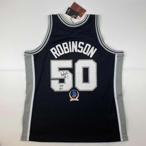 Autographed/Signed David Robinson Spurs Black Authentic M&N Jersey Beckett COA