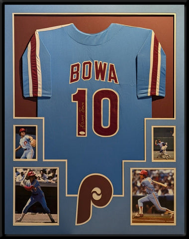 FRAMED PHILADELPHIA PHILLIES LARRY BOWA AUTOGRAPHED SIGNED JERSEY JSA COA