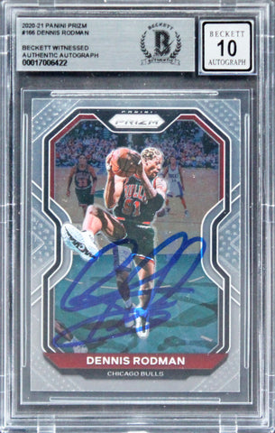 Bulls Dennis Rodman Signed 2020 Panini Prizm #166 Card Auto 10! BAS Slabbed