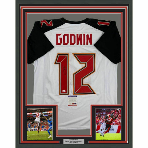 FRAMED Autographed/Signed CHRIS GODWIN 33x42 Tampa Bay White Jersey PSA/DNA COA