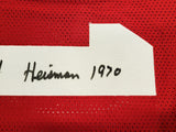 STANFORD JIM PLUNKETT AUTOGRAPHED RED JERSEY "HEISMAN 1970" PSA/DNA 201659