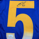 Autographed/Signed Braden Fiske Los Angeles LA Blue Football Jersey JSA COA