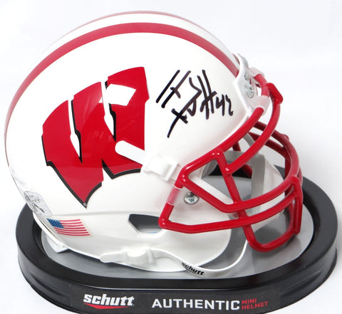 TJ Watt Autographed Badgers White Schutt Mini Helmet - JSA W Auth *Black