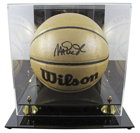 Lakers Magic Johnson Signed Gold Wilson 75th Anniversary Basketball w/case BAS W