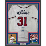 Framed Autographed/Signed Greg Maddux 35x39 Atlanta White Jersey Beckett BAS COA