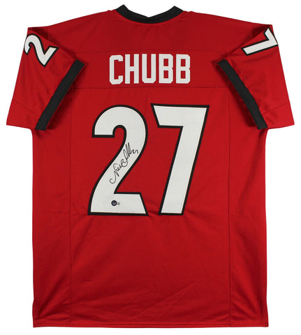 Nick Chubb Authentic Signed Red Pro Style Jersey Autographed BAS Witnessed