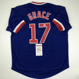 Autographed/Signed MARK GRACE Chicago Blue Baseball Jersey JSA COA Auto