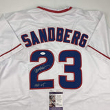 Autographed/Signed Ryne Sandberg HOF 05 Chicago White Baseball Jersey JSA COA