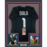 FRAMED Autographed/Signed HOPE SOLO 33x42 Black United States USA Jersey JSA COA