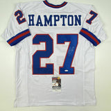 Autographed/Signed RODNEY HAMPTON New York White Football Jersey JSA COA Auto