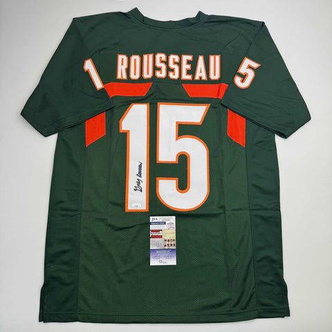 Autographed/Signed Greg Rousseau Miami Green College Football Jersey JSA COA