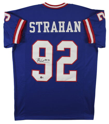 Michael Strahan "HOF 19" Authentic Signed Blue Pro Style Jersey BAS Witnessed