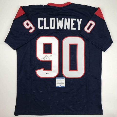 Autographed/Signed Jadaveon Clowney Houston Blue Football Jersey Beckett BAS COA