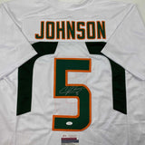 Autographed/Signed Andre Johnson Miami White College Football Jersey JSA COA