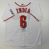 Autographed/Signed Jonathan India 2021 NL ROY Cincinnati White Jersey JSA COA