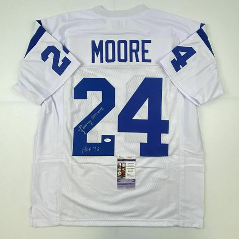 Autographed/Signed LENNY MOORE HOF 75 Baltimore White Football Jersey JSA COA