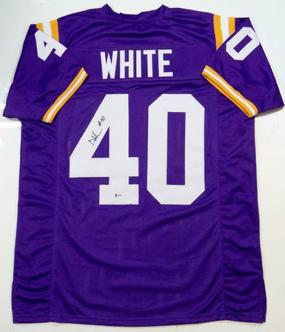 Devin White Autographed Purple College Style Jersey- Beckett W Auth *4