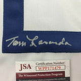 FRAMED Autographed/Signed TOMMY LASORDA 33x42 Los Angeles White Jersey JSA COA