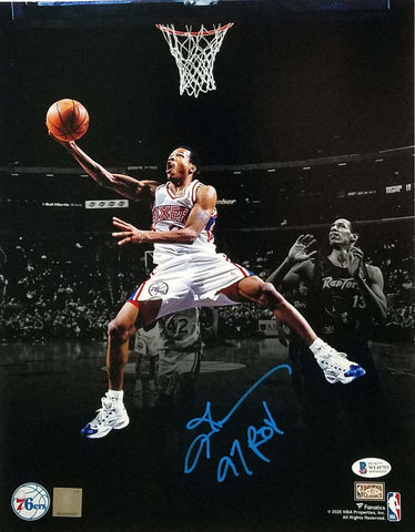 Allen Iverson Signed 76ers Spotlight 11x14 Photo W/ 97 ROY Beckett Witnessed