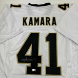 Autographed/Signed Alvin Kamara New Orleans White Football Jersey Beckett COA