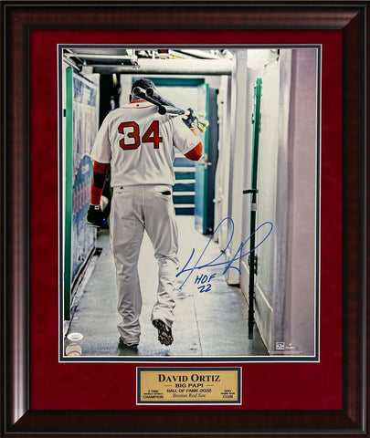 David Ortiz Signed Autographed Photo w/ "HOF 22" Inscription Framed JSA