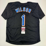 Autographed/Signed Mookie Wilson New York Black Baseball Jersey JSA COA