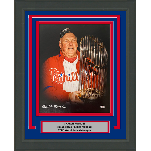 Framed Autographed/Signed Charlie Manuel 2008 WS Phillies 16x20 Photo PSA COA