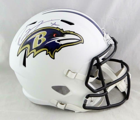 Ray Lewis Autographed Ravens F/S Flat White Speed Helmet- Beckett W Auth *Purple