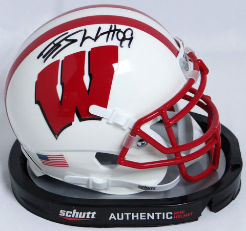 JJ Watt Autographed Badgers White Schutt Mini Helmet- JSA W Auth